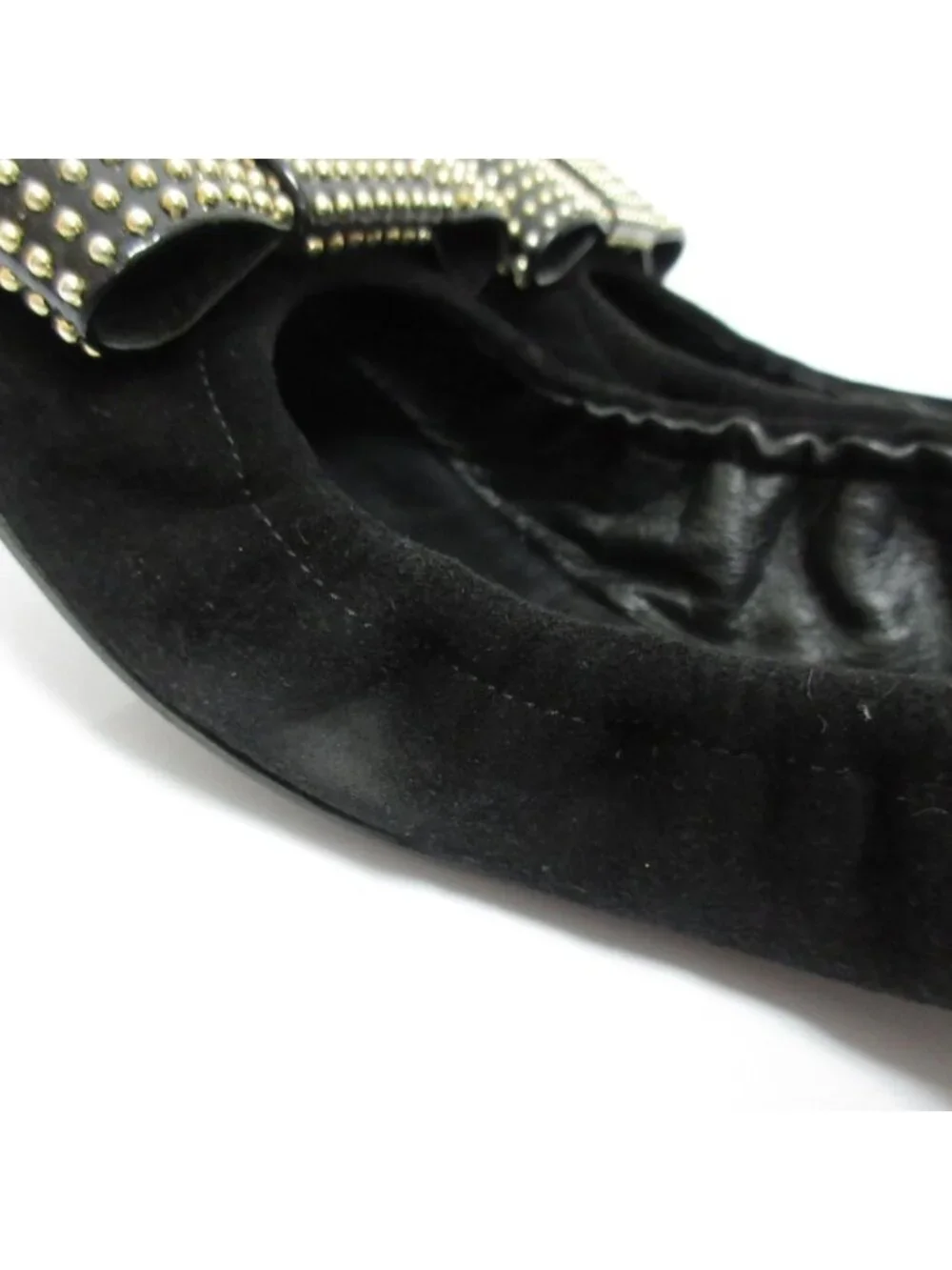 Louis Vuitton Ribbon Motif Suede Leather Ballet Shoes Flat Pumps Black